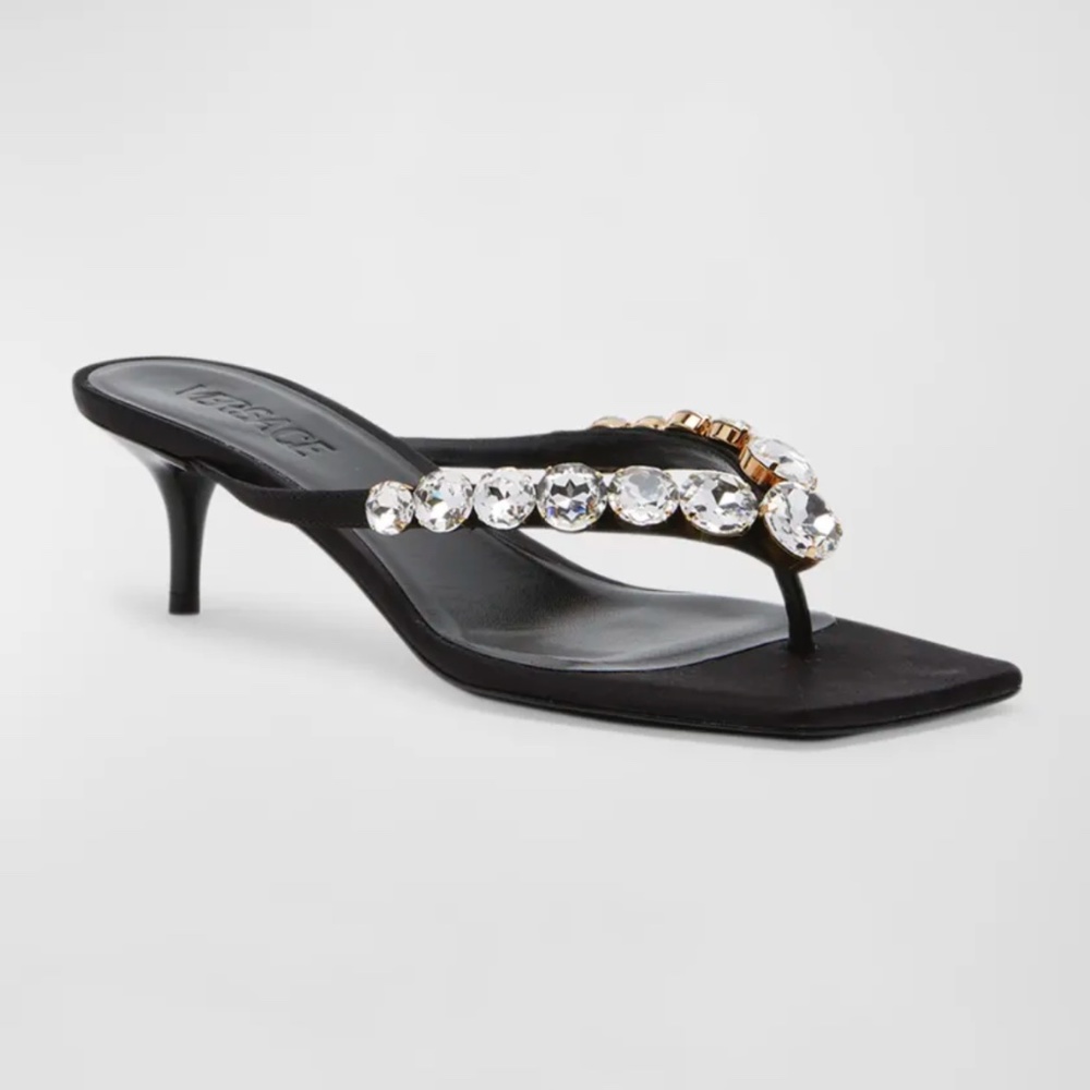 Versace 45mm Kitten-Heel Crystal Thong Sandals